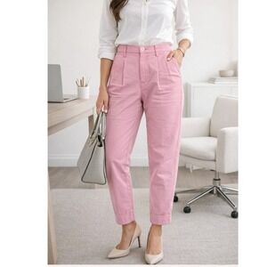 Pistola Pink Cotton Pleated Trousers Women 26 Cuffed Ankle Pants Elevated Causal